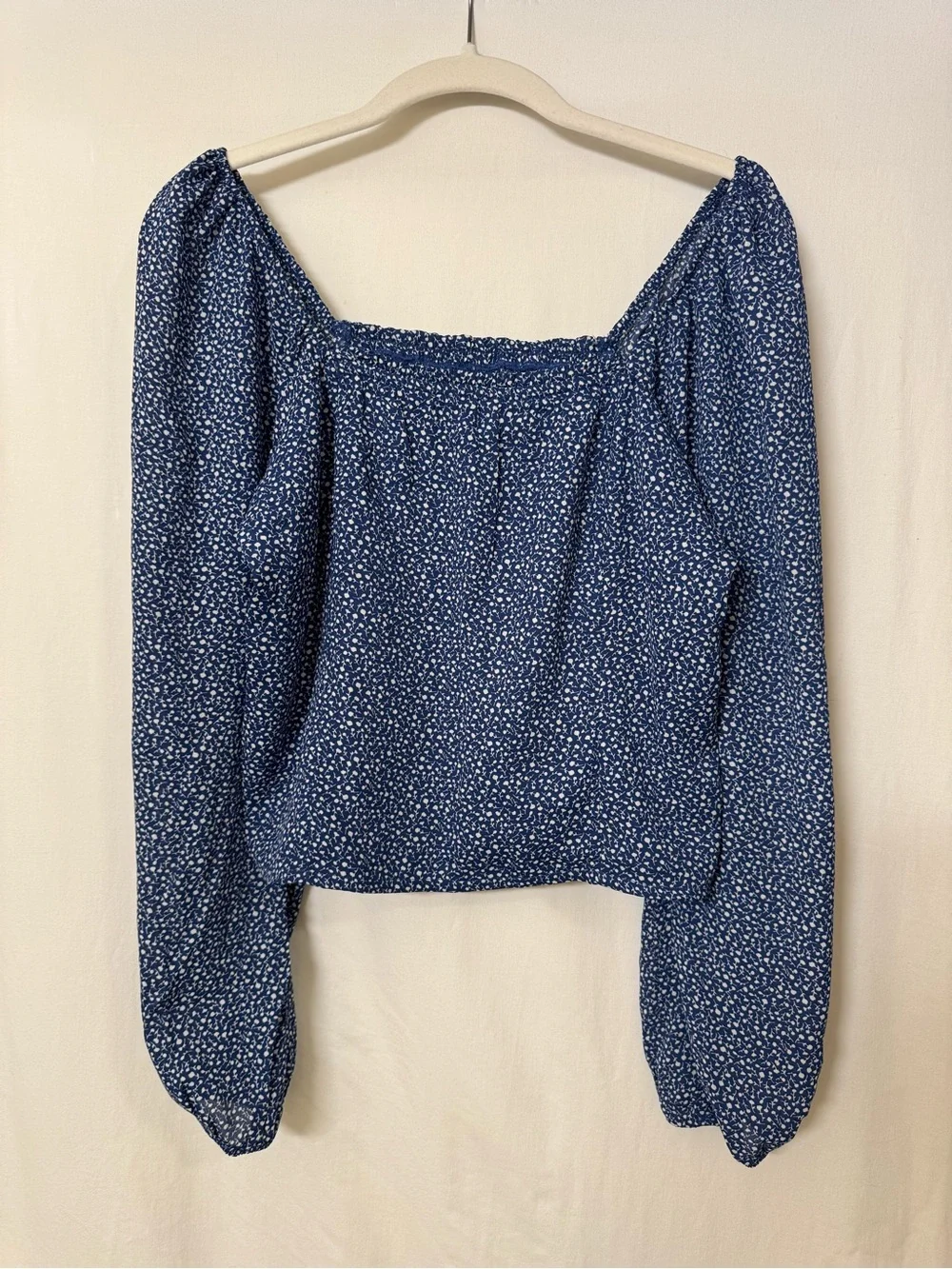 Abercrombie & Fitch Blue Floral Square-Neck Peasant Blouse